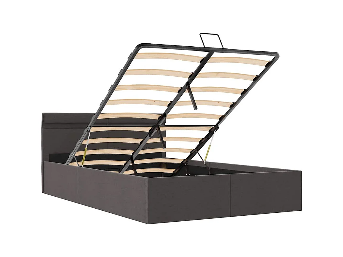 Bedframe met opbergruimte en LED stof donkergrijs 140x200 cm