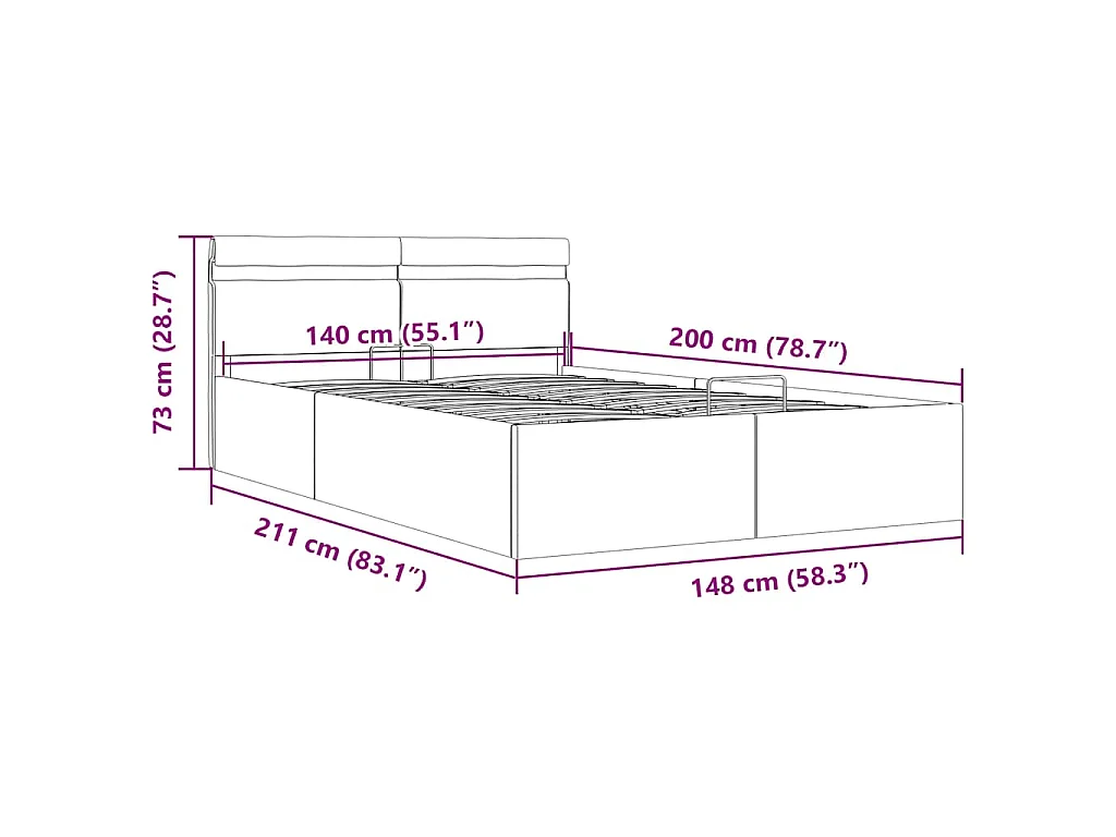 Cadre de lit à rangement hydraulique sans matelas 140x200 cm