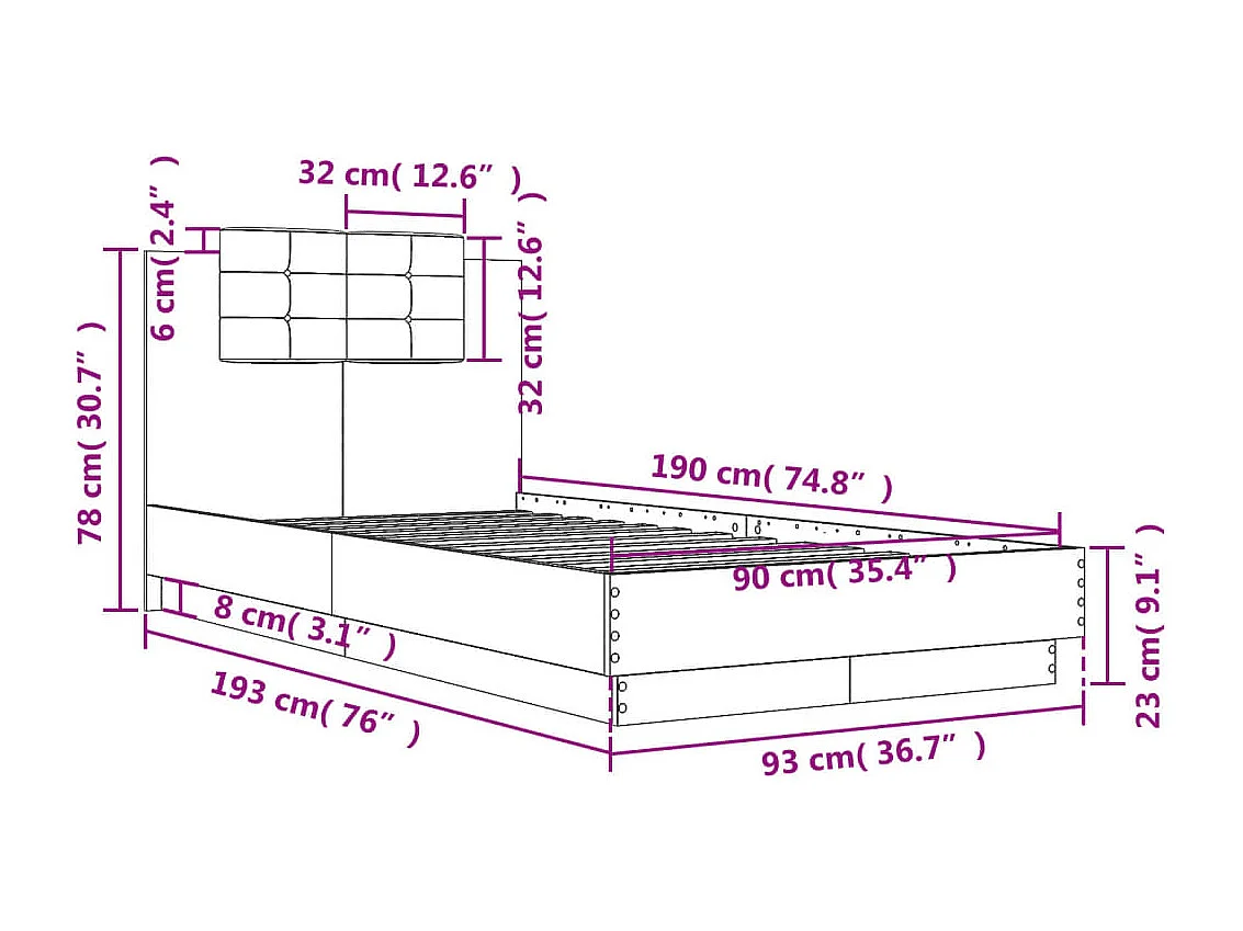 Cadre de lit avec LED sans matelas blanc 90x190 cm