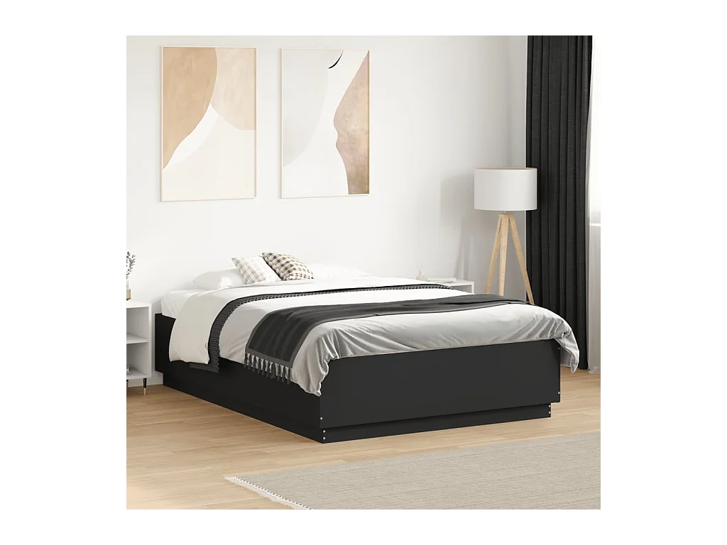 Cadre de lit avec LED sans matelas noir 135x190 cm