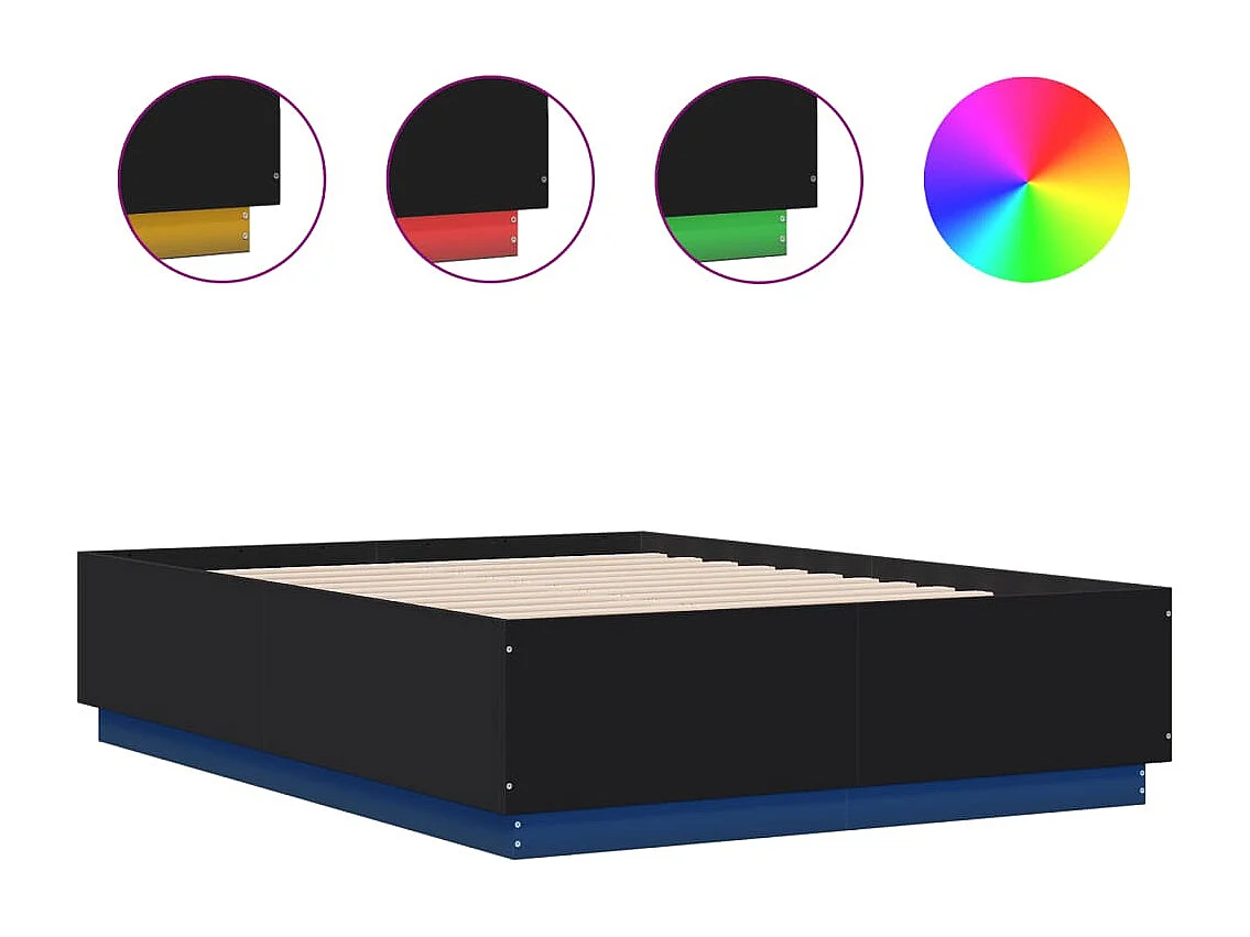 Cadre de lit avec LED sans matelas noir 135x190 cm