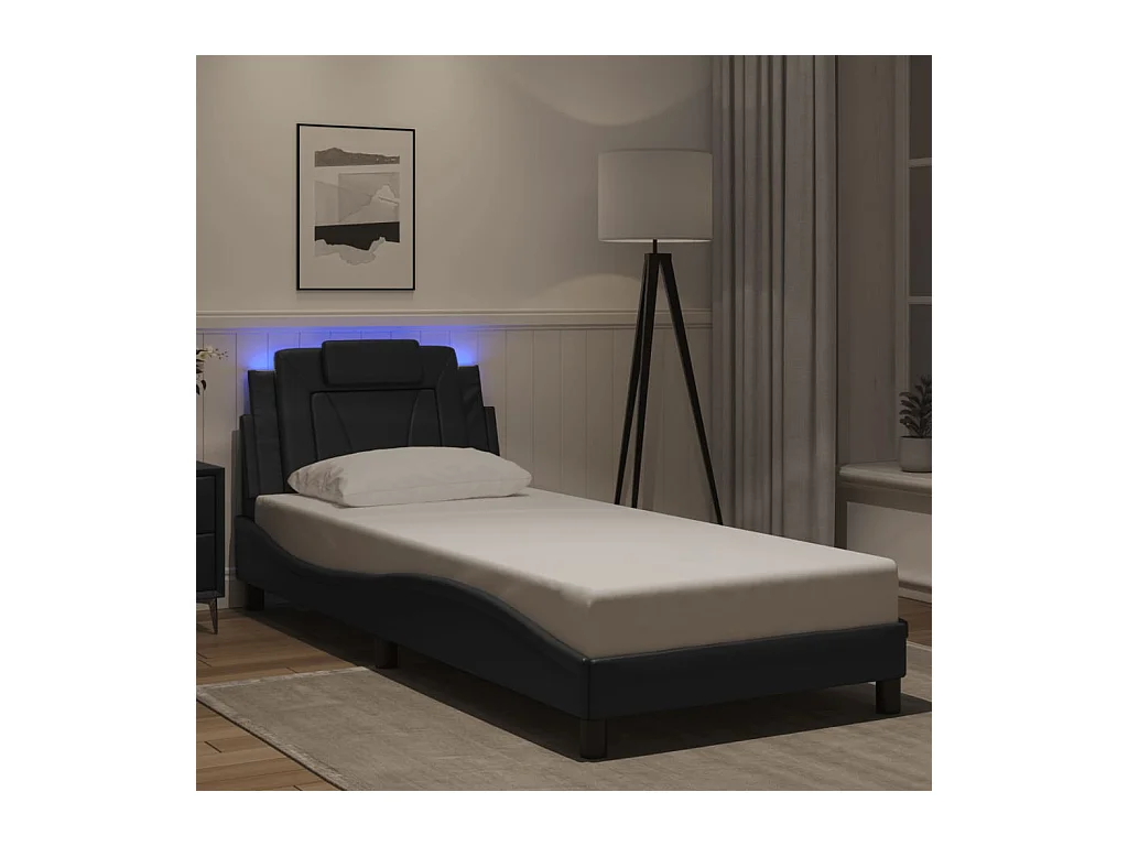 Bedframe "Viana" met LED zonder matras kunstleer zwart 90x200 cm