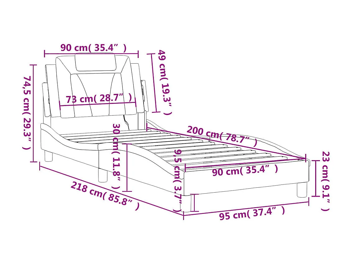 Cadre de lit Viana avec LED sans matelas noir 90x200 cm