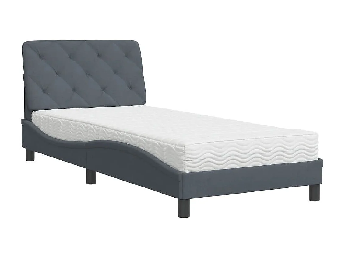 Cama con colchón terciopelo gris oscuro 90x190 cm