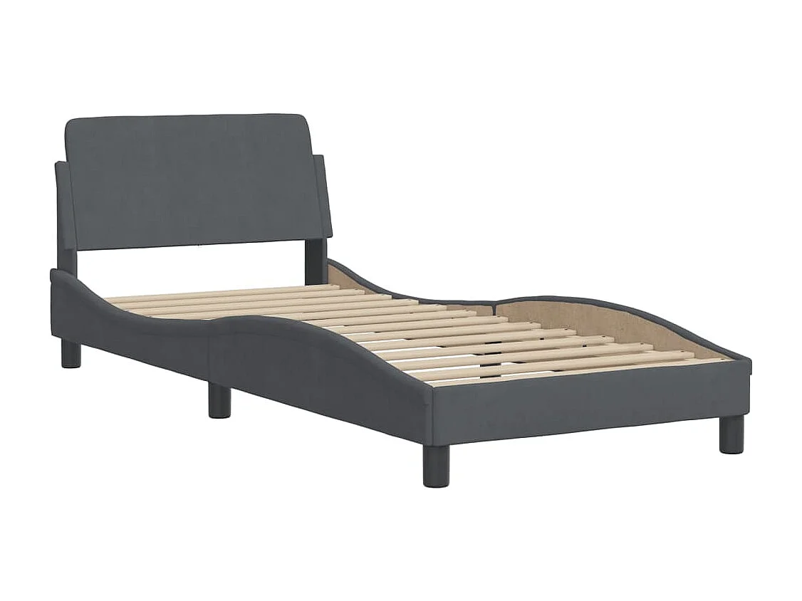 Cama con colchón terciopelo gris oscuro 90x190 cm