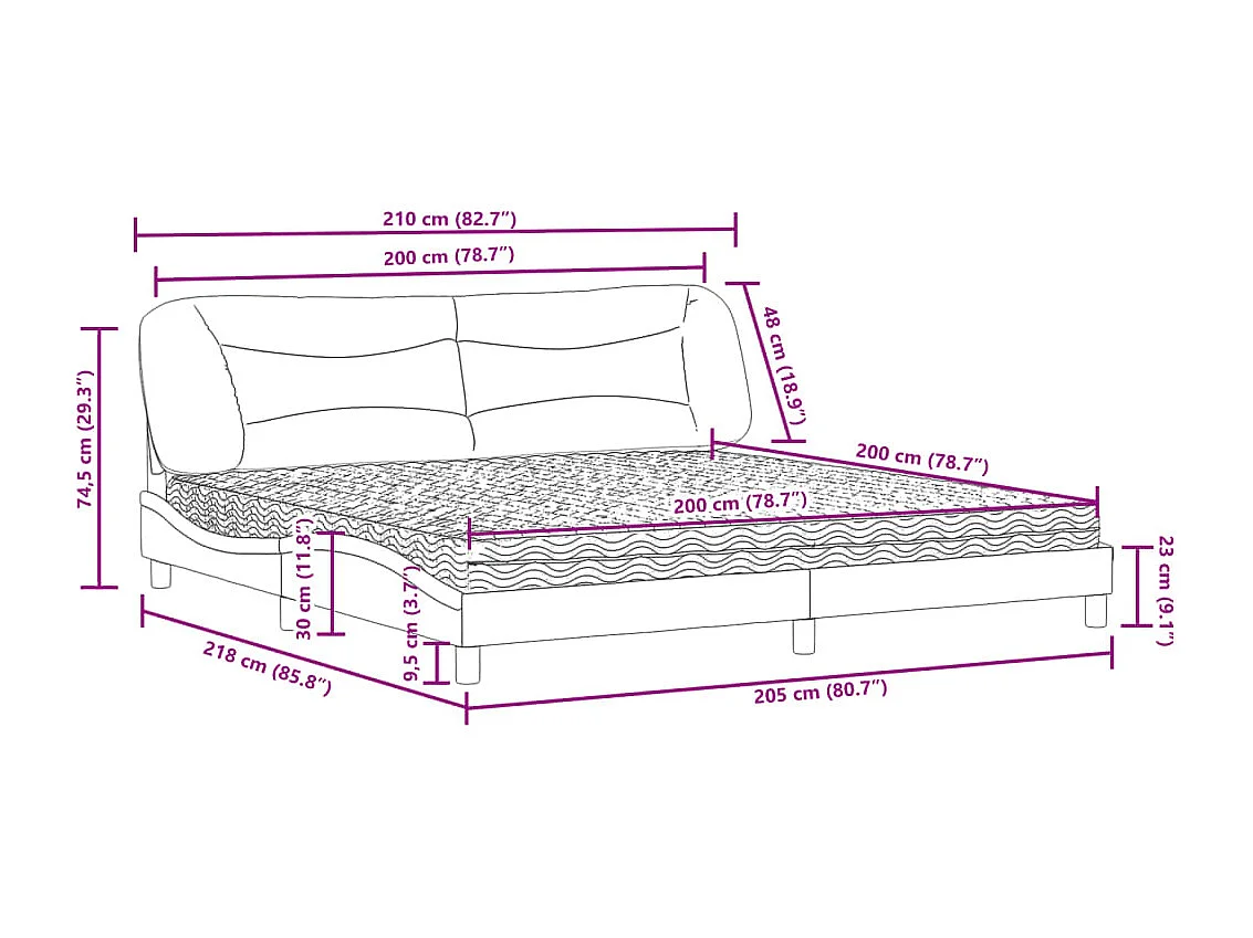 Lit avec matelas Hvar gris clair 200x200 cm tissu