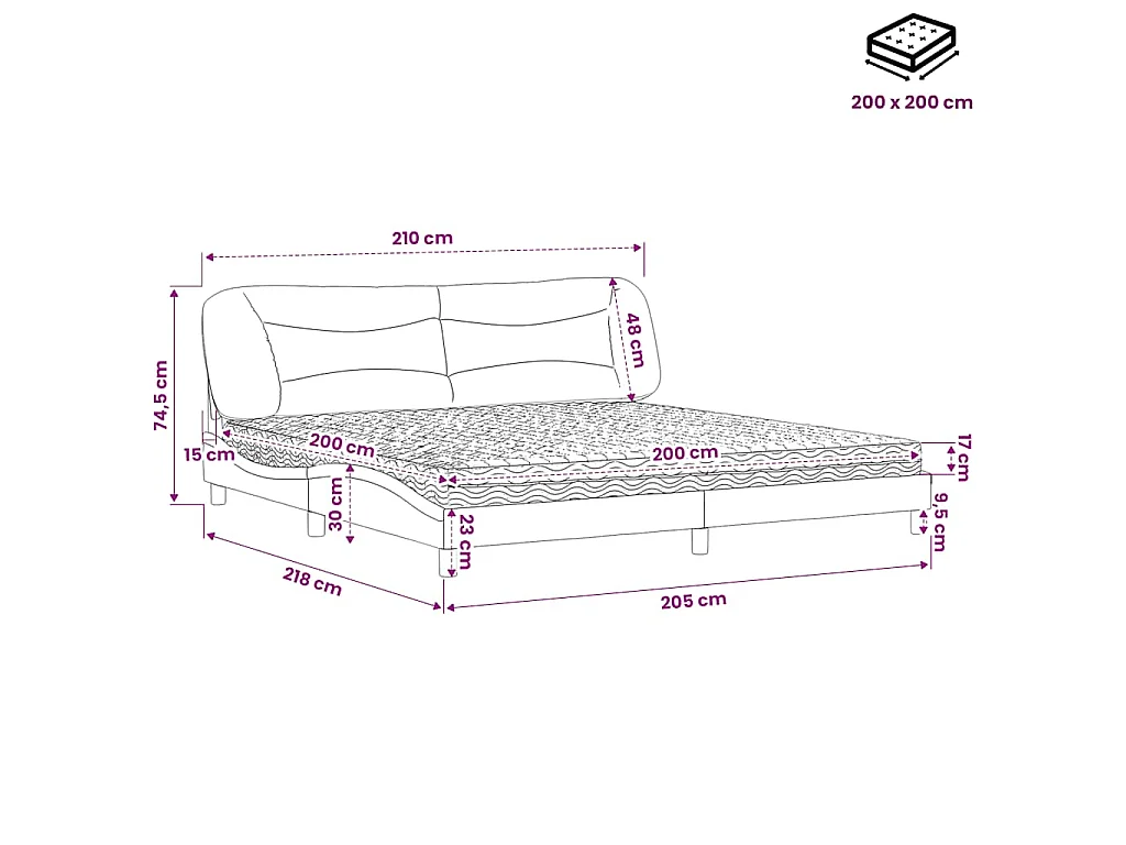 Bed met matras "Hvar" stof lichtgrijs 200x200 cm