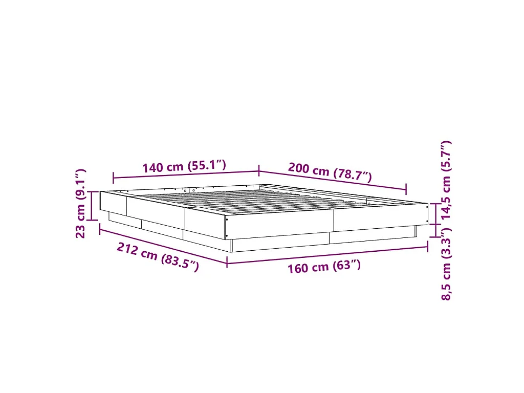 Bettgestell Sonoma-Eiche 140x200 cm Holzwerkstoff