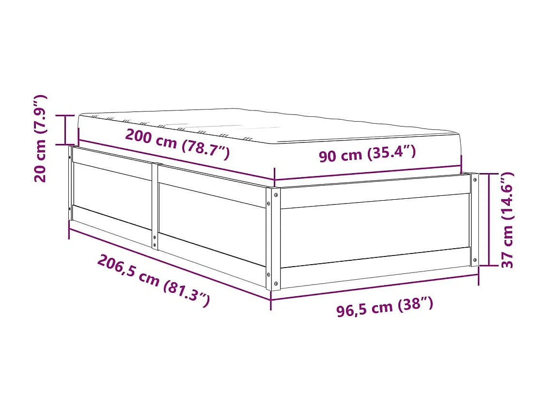 Bed met matras massief grenenhout 90x200 cm