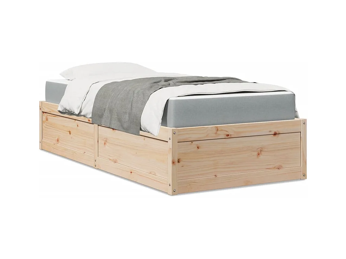 Letto con Materasso 90x200 cm in Legno Massello di Pino