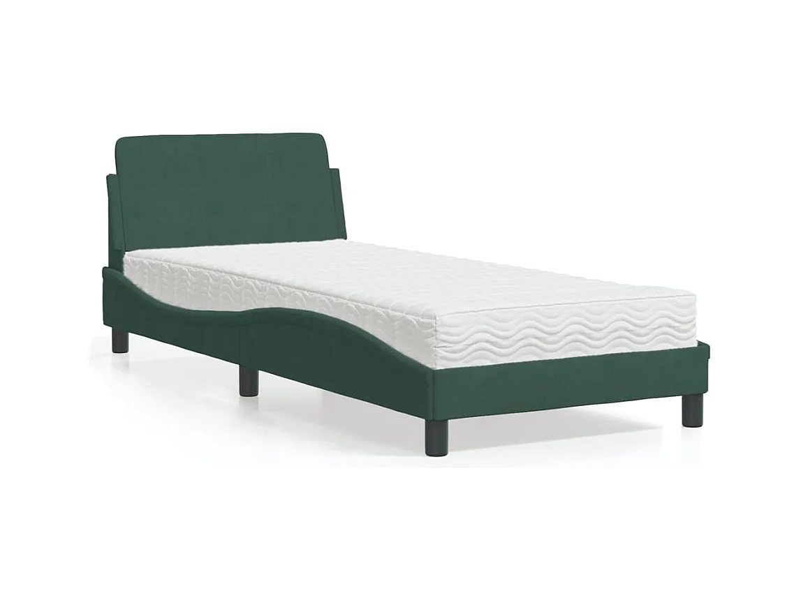 Lit avec matelas vert foncé 90x200 cm velours