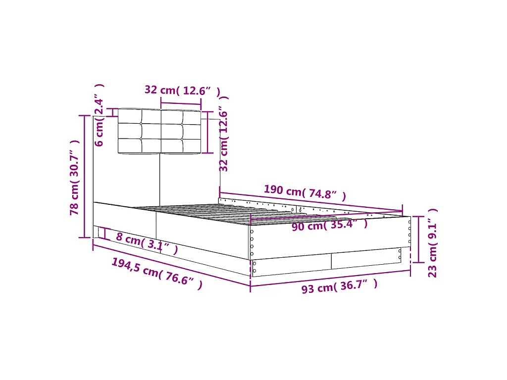 Cadre de lit sans matelas blanc 90x190 cm