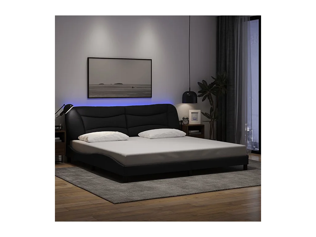 Giroletto con LED senza Materasso Nero 200x200 cm in Tessuto