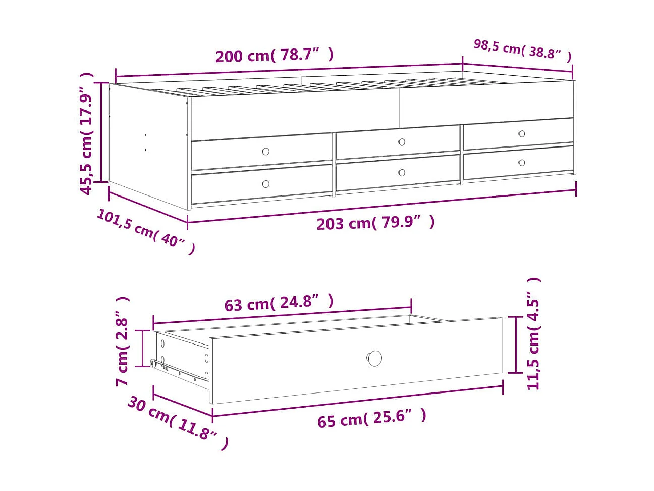 Divano Letto con Cassetti senza Materasso 100x200 cm