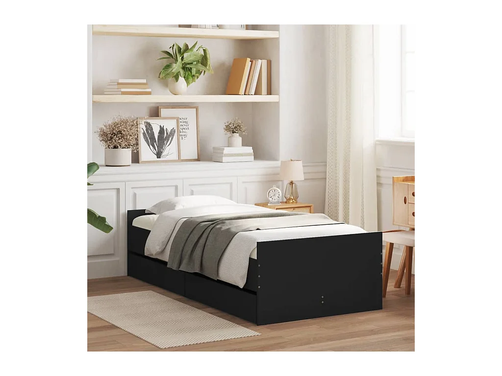 Giroletto Nero con Cassetti 75x190 cm Small Single