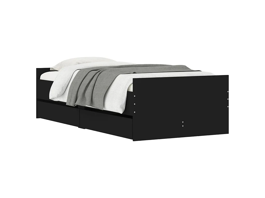 Estrutura cama de solteiro pequena c/ gavetas 75x190 cm preto