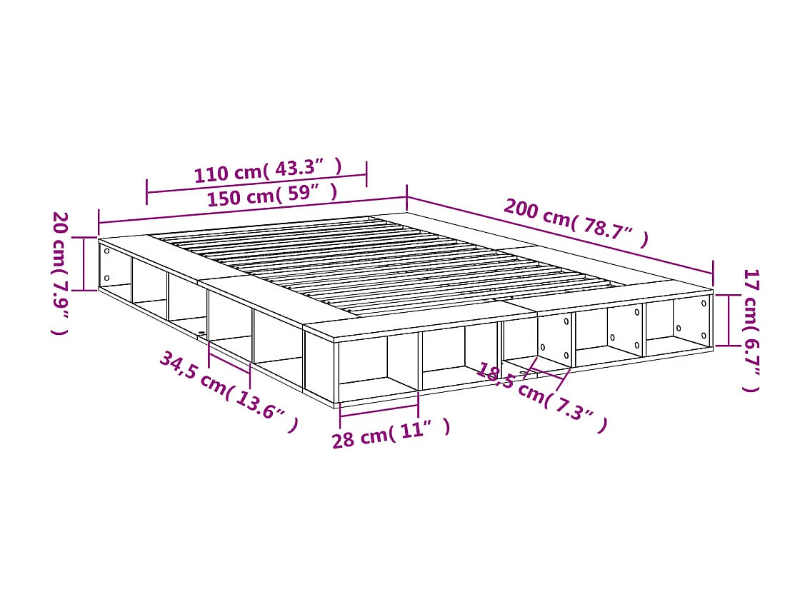 Estructura de cama madera de ingeniería roble Sonoma 150x200 cm