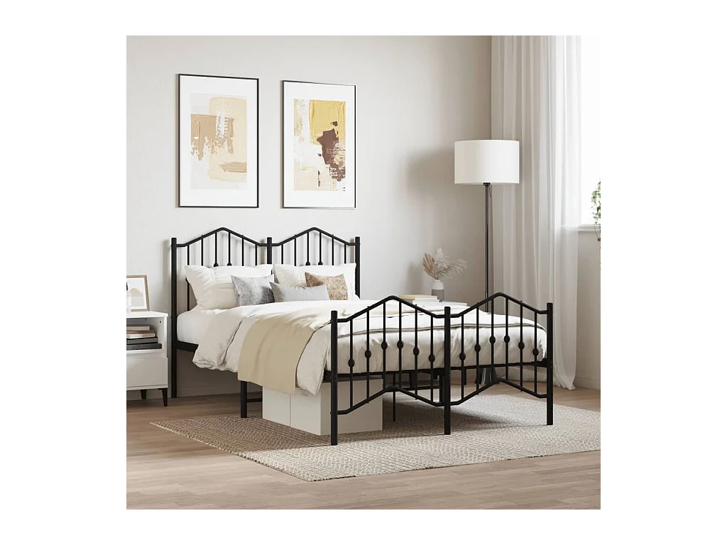 Cadre de lit métal sans matelas avec pied de lit noir 120x200cm