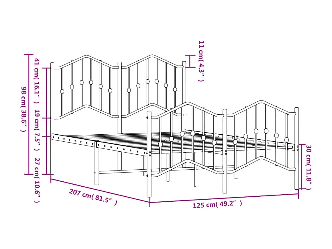 Cadre de lit métal sans matelas avec pied de lit noir 120x200cm