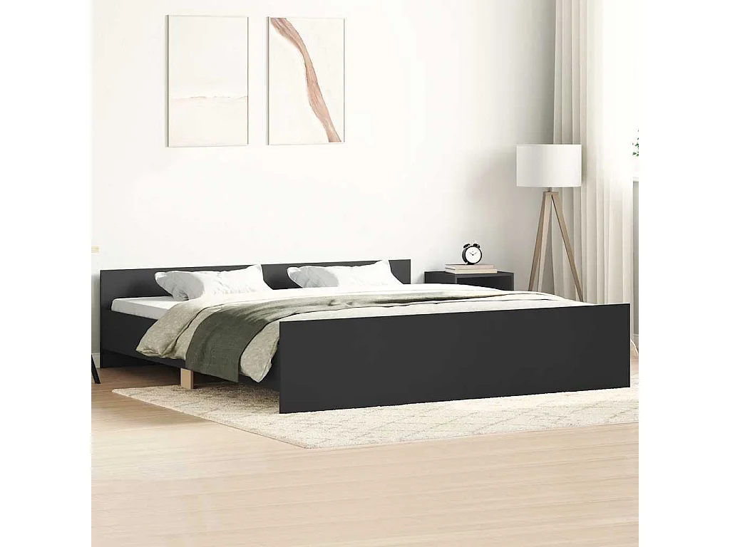 Bettgestell mit Kopf- und Fußteil Schwarz 200x200 cm