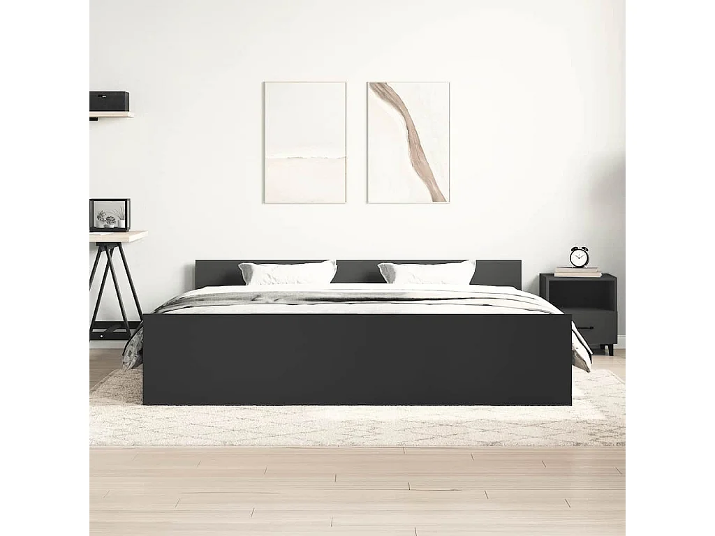 Bettgestell mit Kopf- und Fußteil Schwarz 200x200 cm