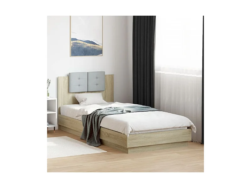 Bettgestell mit Kopfteil und LED-Leuchten Sonoma-Eiche 90x200cm