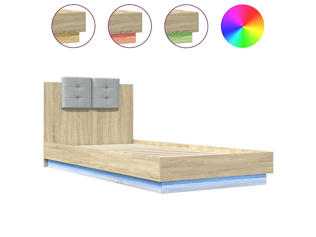 Bettgestell mit Kopfteil und LED-Leuchten Sonoma-Eiche 90x200cm