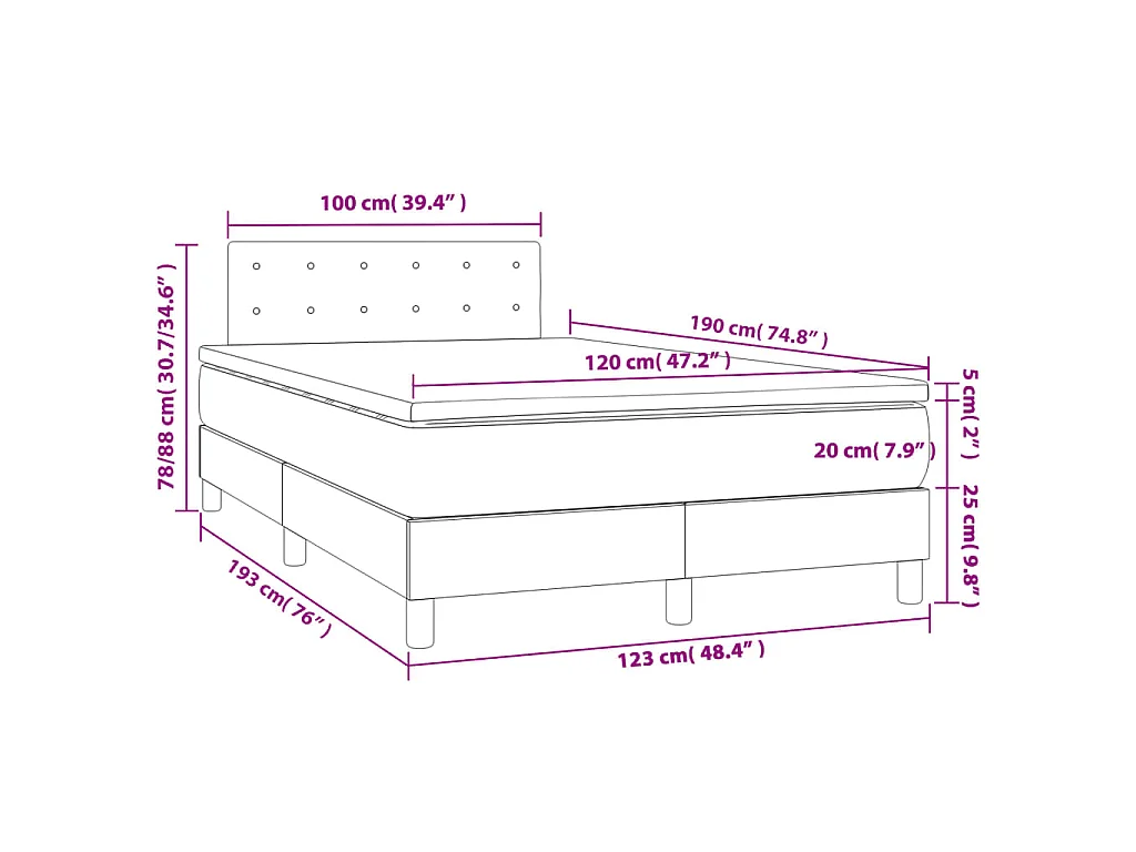 Boxspringbett mit Matratze & LED Dunkelbraun 120x190 cm Stoff
