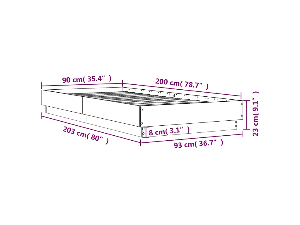 Bedframe met LED-verlichting sonoma eikenkleurig 90x200 cm