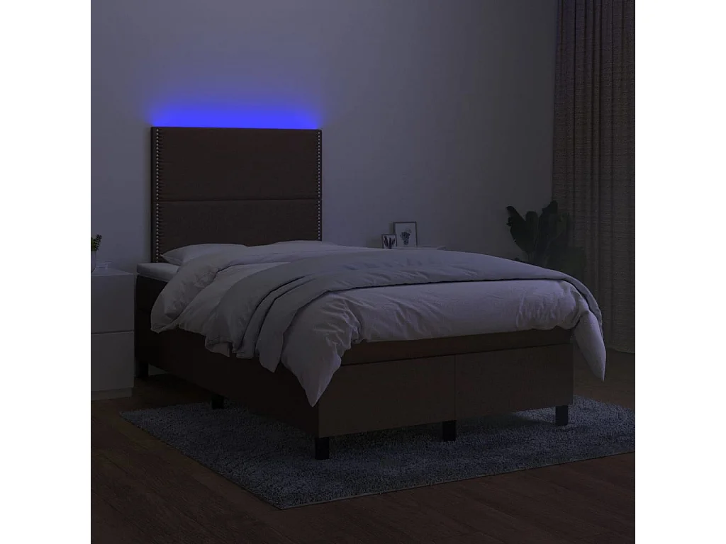 Sommier à lattes de lit matelas et LED marron foncé 120x190 cm