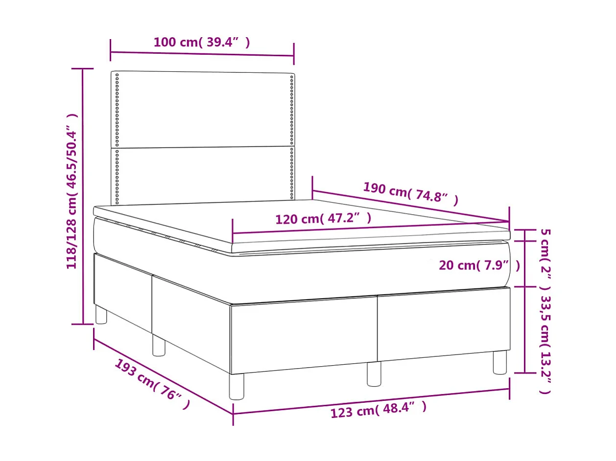 Letto a Molle Materasso e LED MarroneScuro 120x190cm in Tessuto