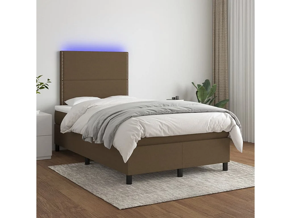 Letto a Molle Materasso e LED MarroneScuro 120x190cm in Tessuto