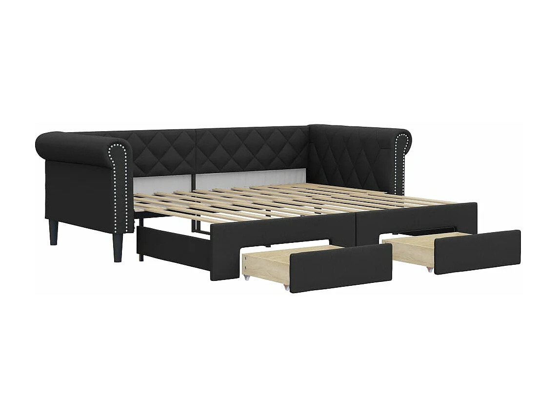 Sofá-cama c/ gavetão e gavetas 90x200 cm couro artificial preto
