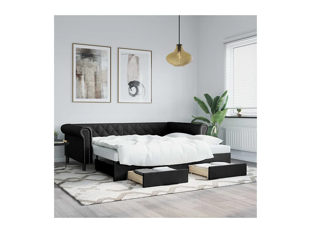 Lit de jour avec gigogne et tiroirs sans matelas noir 90x200 cm