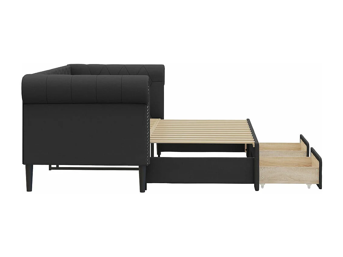 Lit de jour avec gigogne et tiroirs sans matelas noir 90x200 cm