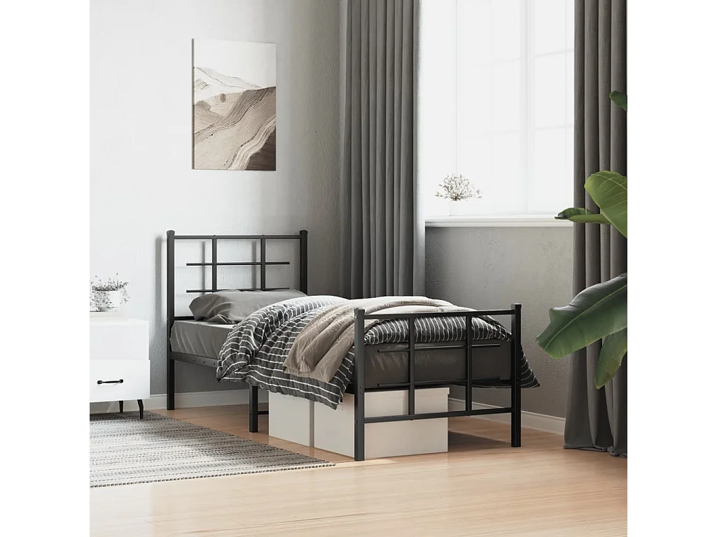 Cadre de lit métal sans matelas avec pied de lit noir 80x200 cm