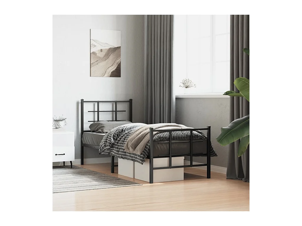 Cadre de lit métal sans matelas avec pied de lit noir 80x200 cm