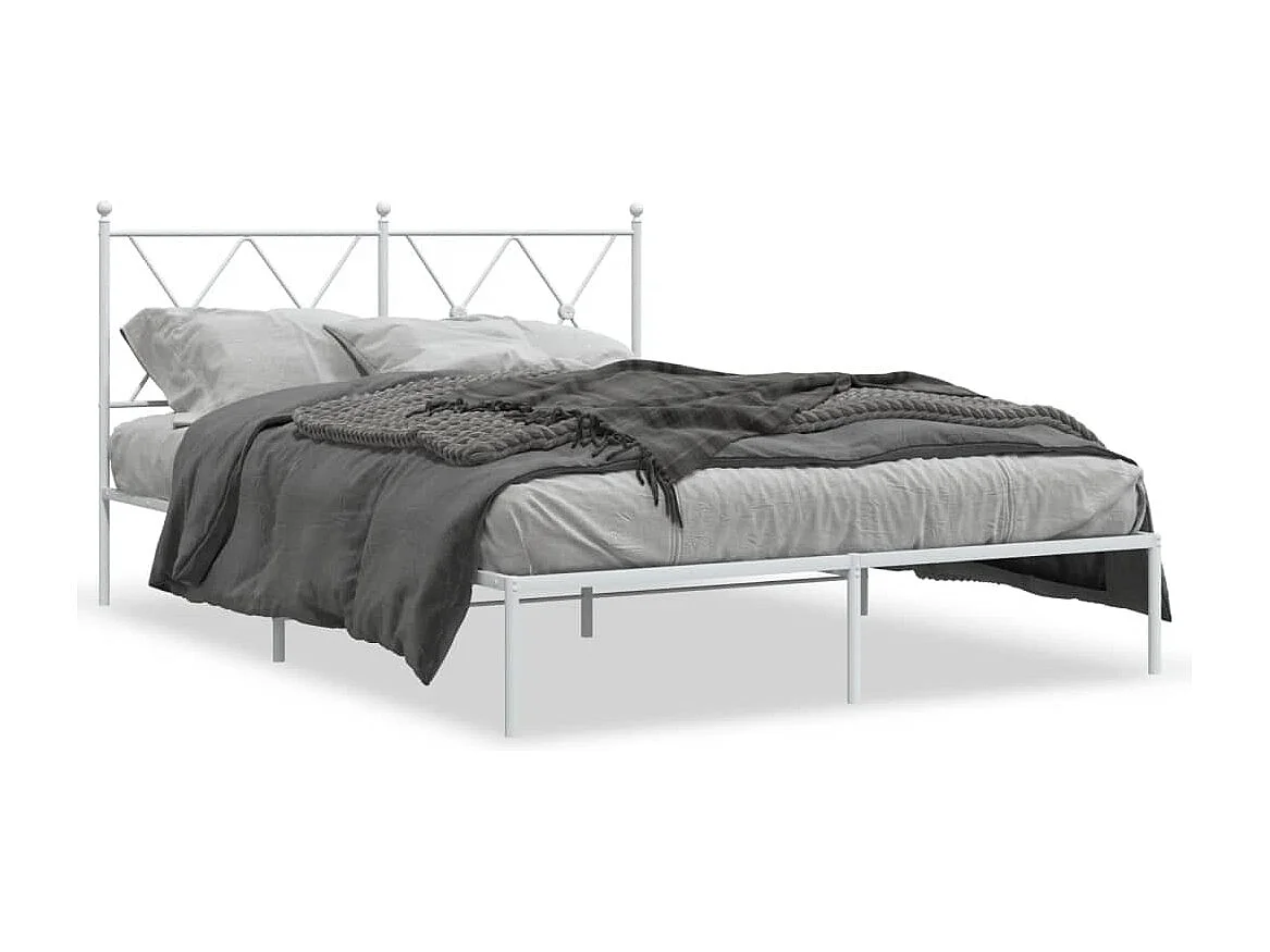 Cadre de lit métal sans matelas et tête de lit blanc 140x190 cm