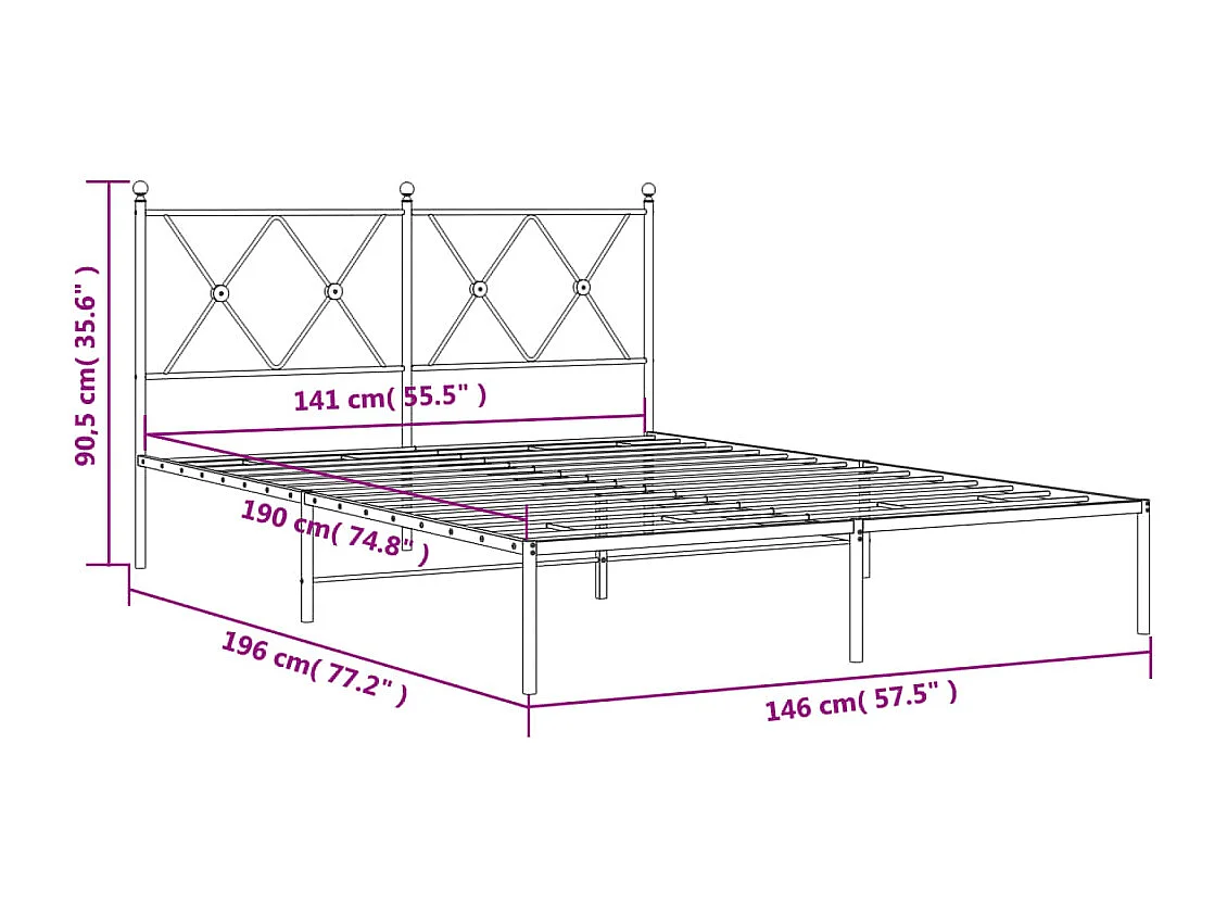 Cadre de lit métal sans matelas et tête de lit blanc 140x190 cm