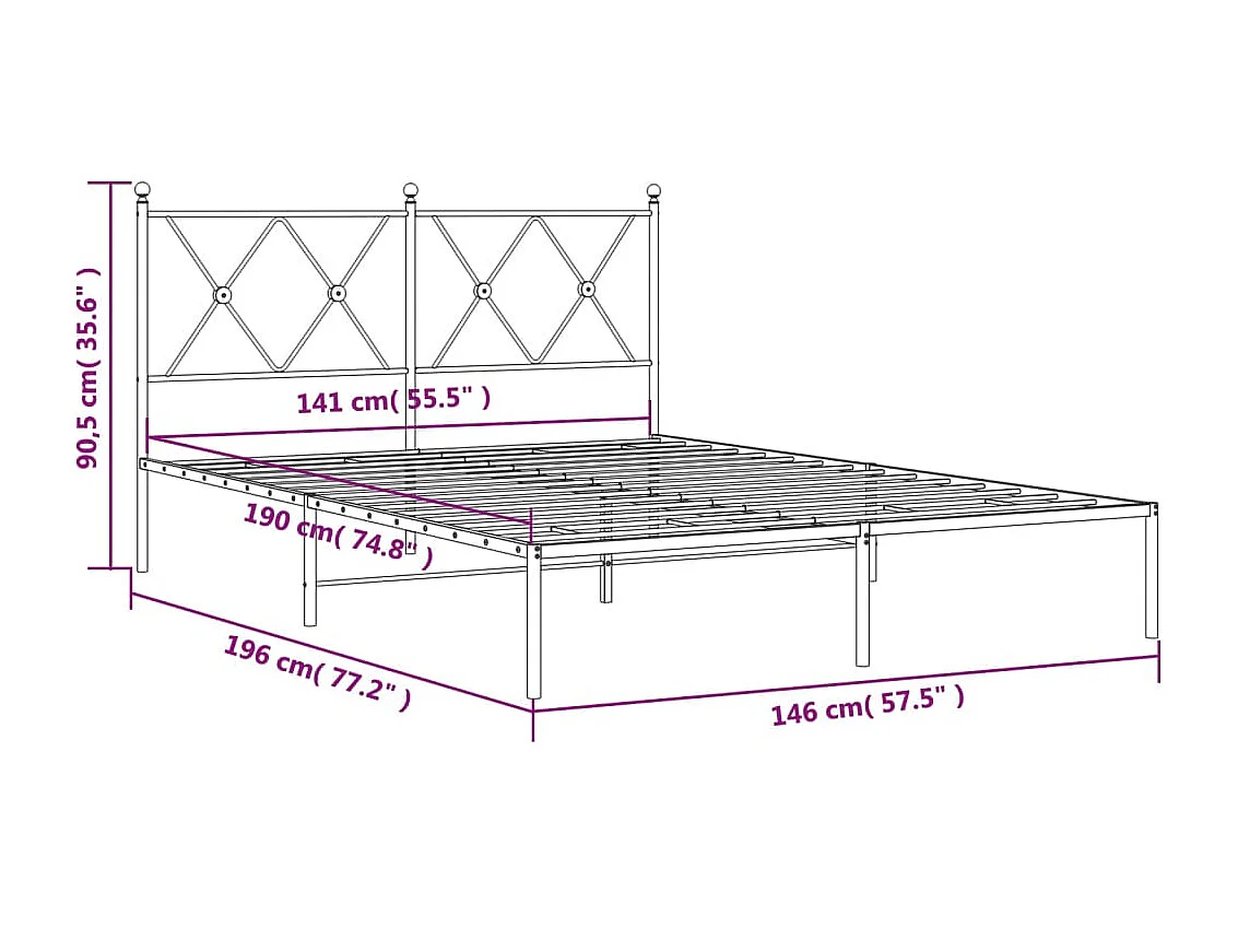 Cadre de lit métal sans matelas et tête de lit blanc 140x190 cm