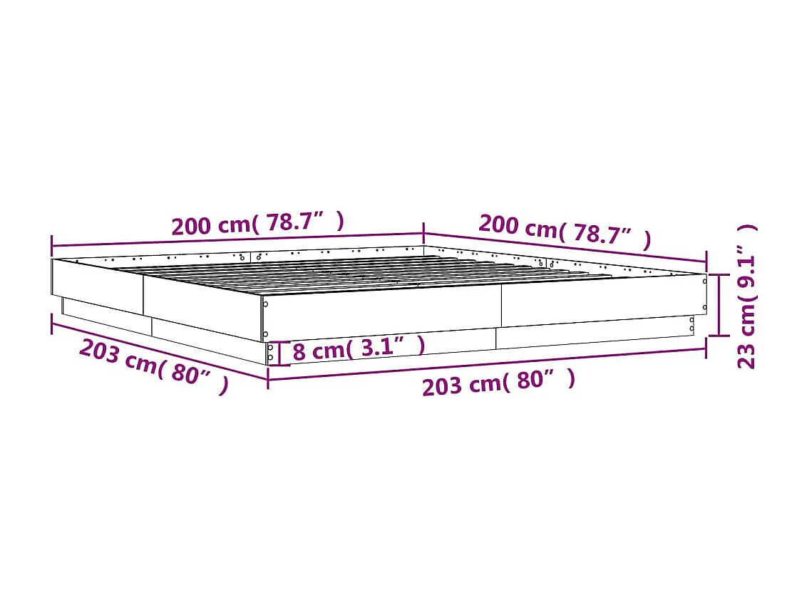 Cadre de lit sans matelas gris béton 200x200 cm