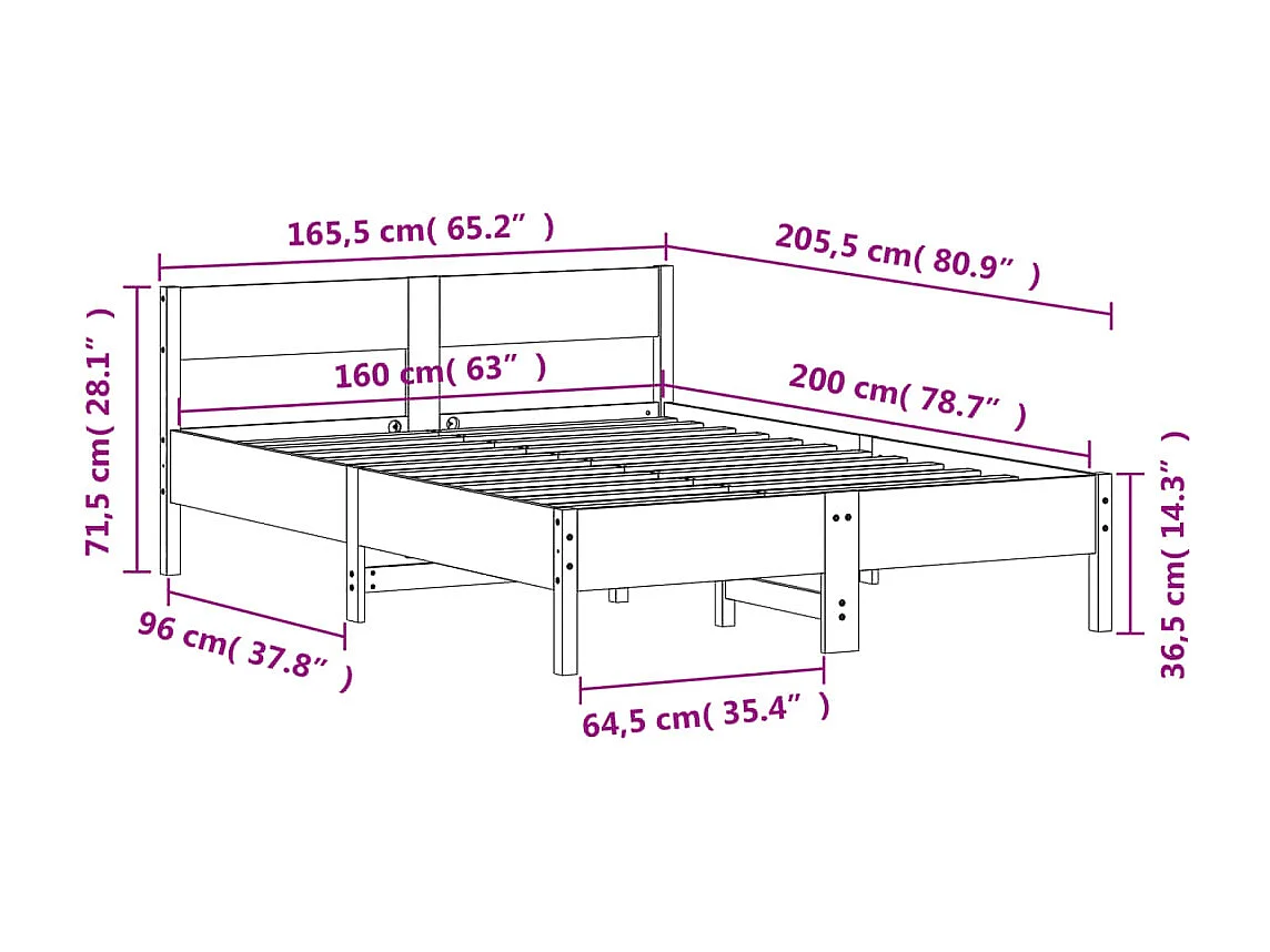 Bedframe zonder matras massief grenenhout 160x200 cm