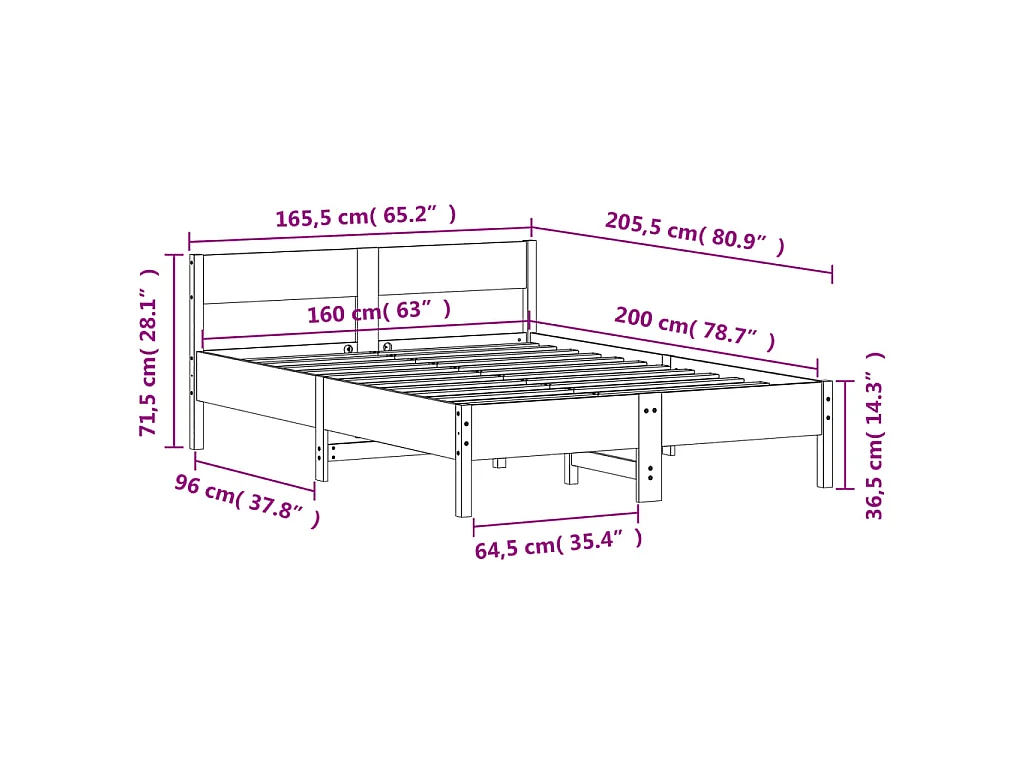 Bedframe zonder matras massief grenenhout 160x200 cm