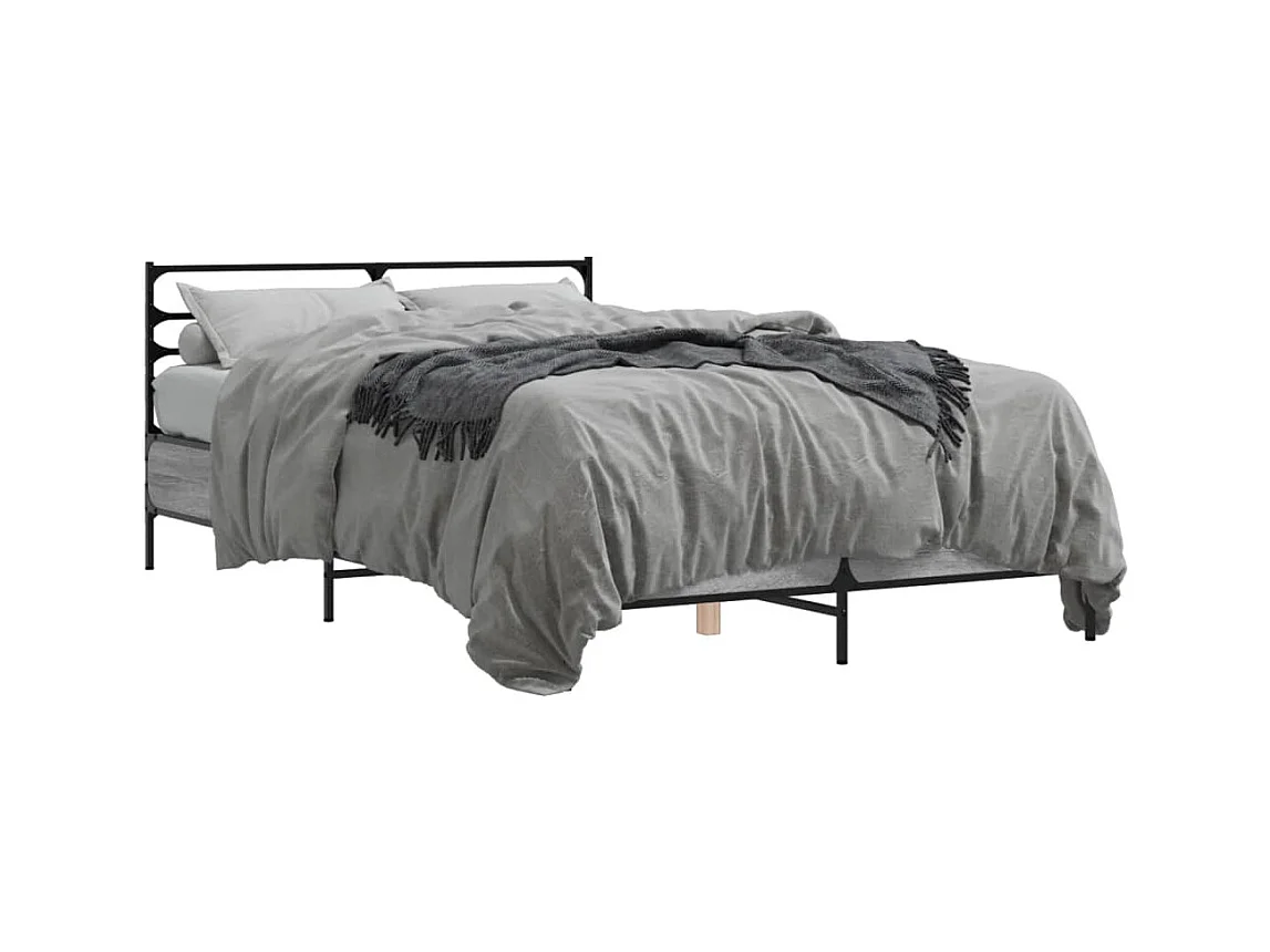 Bettgestell Grau Sonoma 135x190 cm Holzwerkstoff und Metall