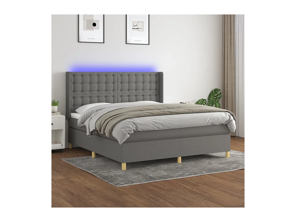 Sommier à lattes de lit matelas LED Gris foncé 160x200 cm Tissu