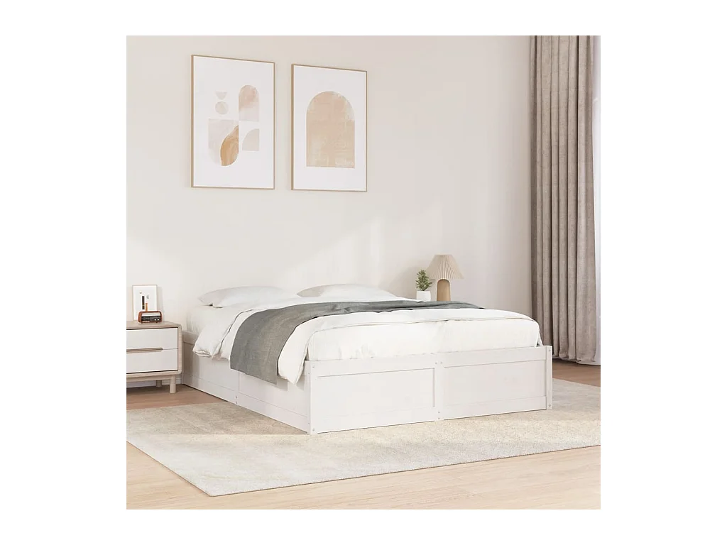 Cadre de lit sans matelas blanc 150x200 cm bois de pin massif