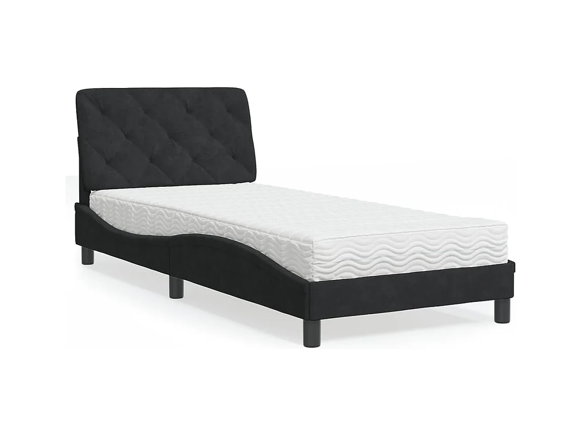 Lit avec matelas noir 90x200 cm velours