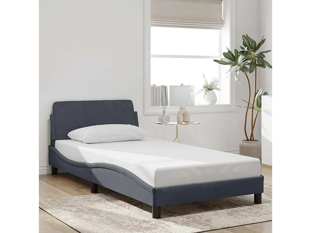 Cadre de lit Dover gris foncé 100x200 cm velours