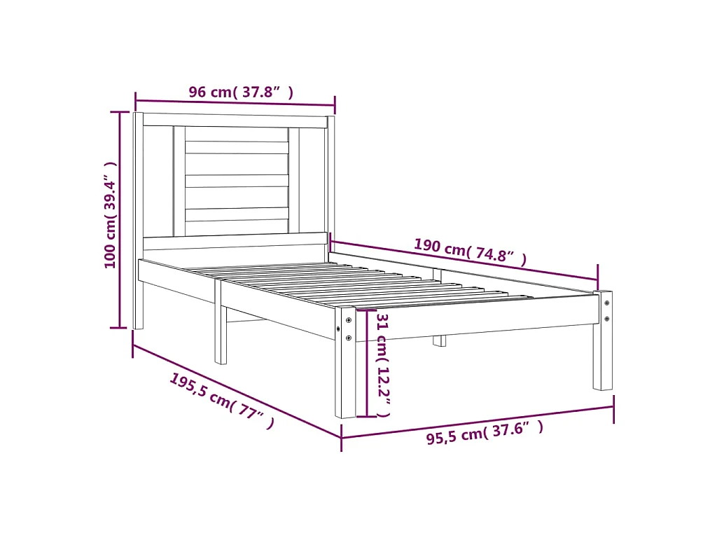 Bedframe zonder matras massief grenenhout wit 90x190 cm