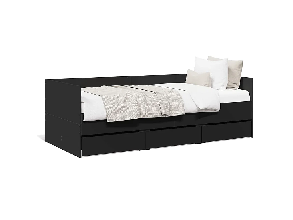 Divano Letto con Cassetti senza Materasso Nero 75x190 cm